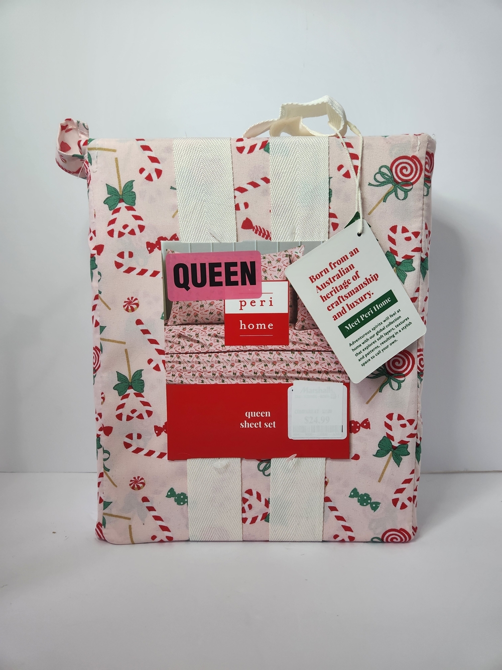 Peri Home Pink Candy Cane Print Sheet Set Queen Size Christmas